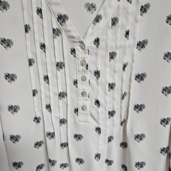 Rose+Olive Off White-Pinkish Chiffon Sheer Blouse with Black Heart Print - Picture 5 of 6